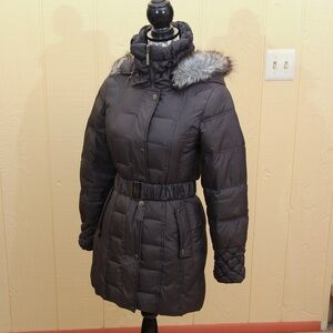 Betsey Johnson Quilted Down Jacket with Fur Trim